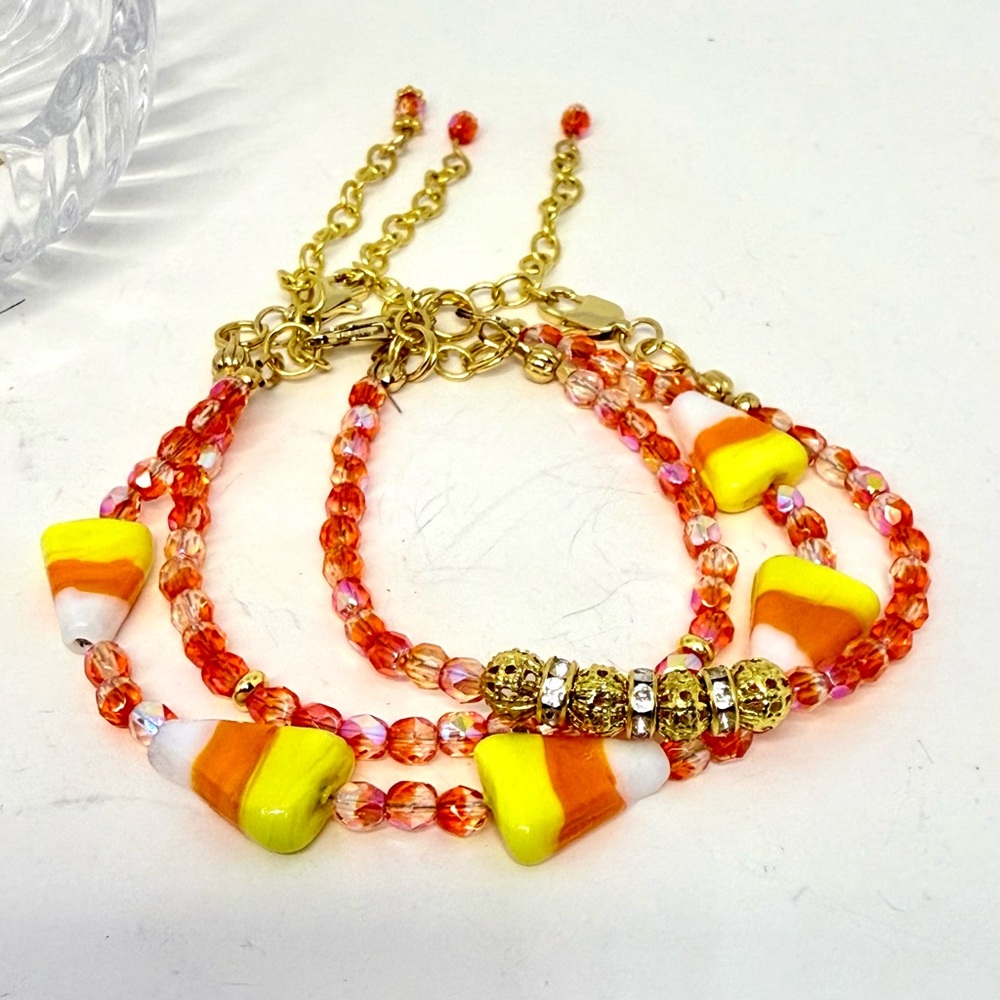 Hand Crafted Candy Corn Bracelet - Orange and Yellow